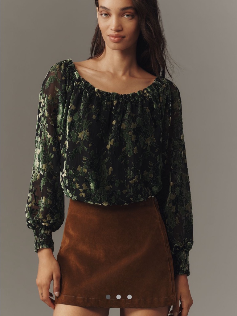 Nwt Anthropologie Off-The-Shoulder Velvet Burnout Blouse